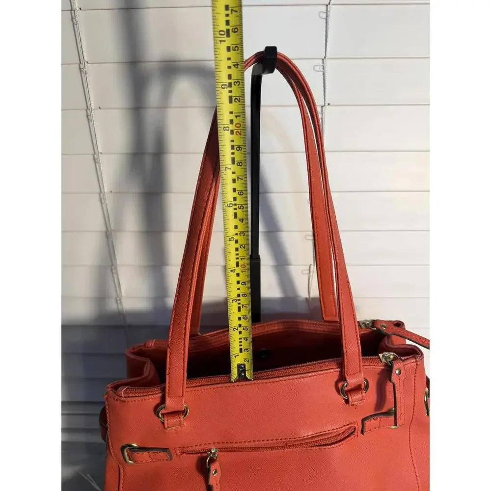 Nicole by Nicole Miller Orange/Coral Leather Shoulder Handbag with Gold Hardware - Picture 2 of 7